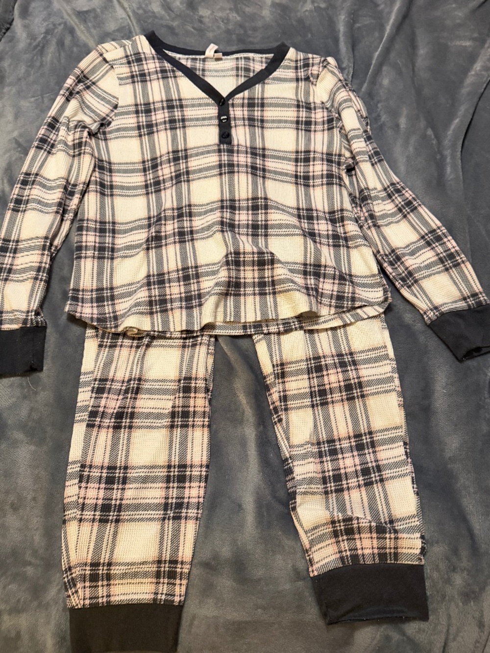 Joyspun Women's Medium Plaid Pajama Set Long Sleeve Top Pants Pink Black